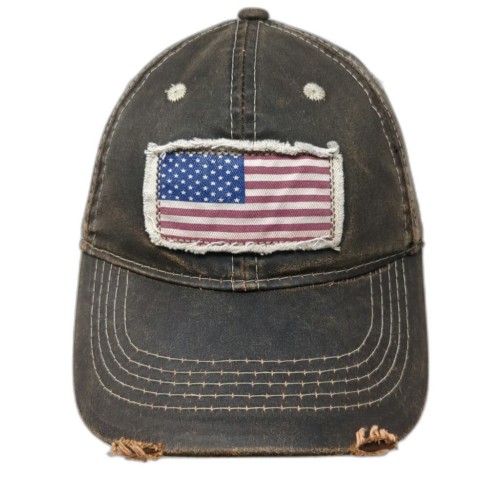 Cabela's Baseball Cap Brown One Size American Flag Patch Distressed Strapback